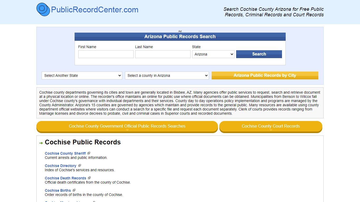 Cochise County Arizona Free Public Records - Court Records ...